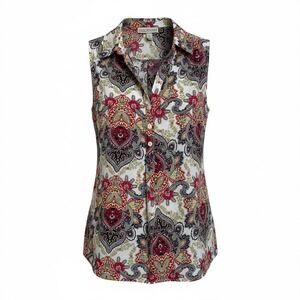 Dana Buchman Sleeveless Paisley Print Button Up Shirt Women Size S‎